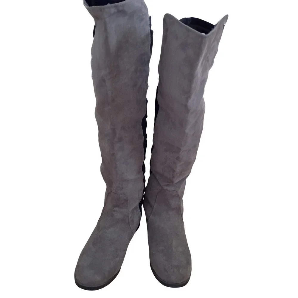 GUESS Womens Grey Black Stretch Over The Knee Flat Boots 8.5M $149